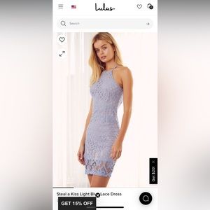 Lulu’s Steal a Kiss Light Blue Lace Dress
Size Medium